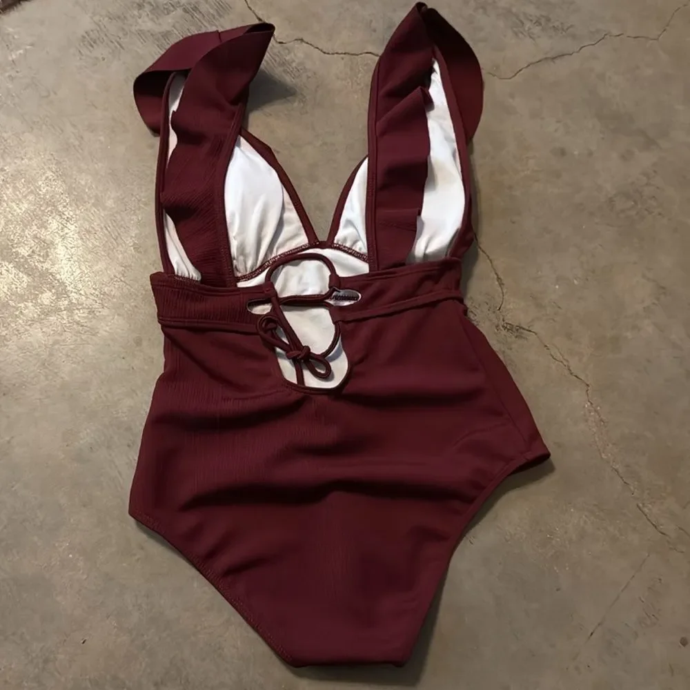 Ladies One Piece Swimsuit Ruffle High Waist Women Swimwear